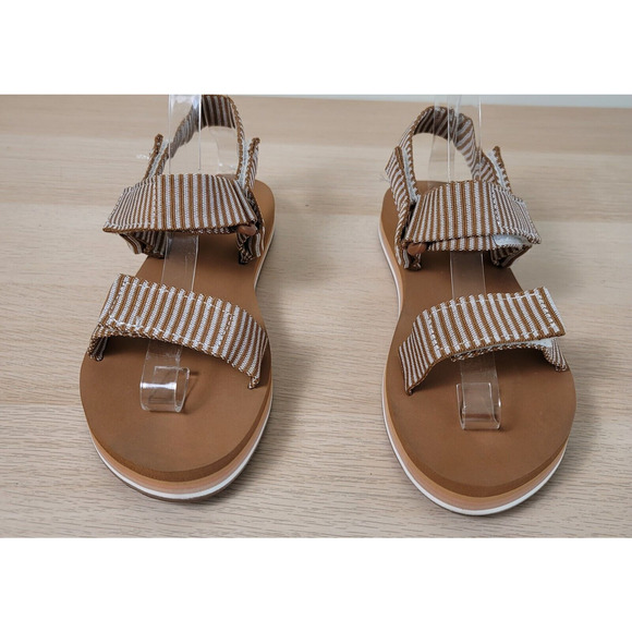 Roxy Brown and White Striped Sandals - Picture 2 of 9